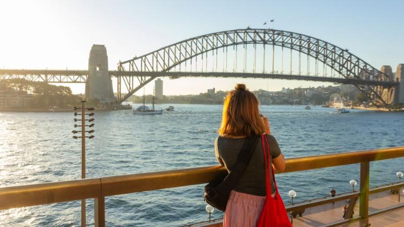 student looking at a view of the sea